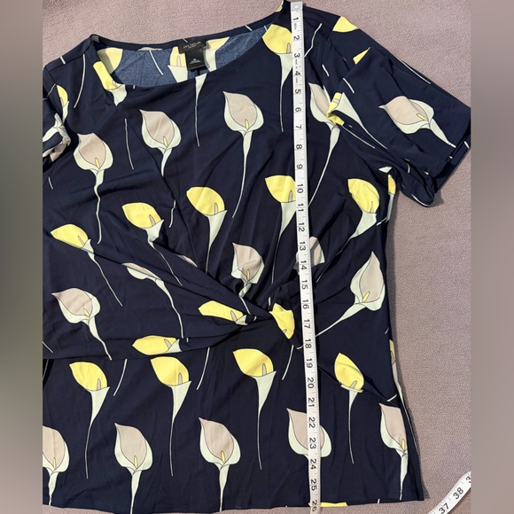 Ann Taylor Factory Navy Leaf Print Twist Blouse XL - Picture 7 of 8